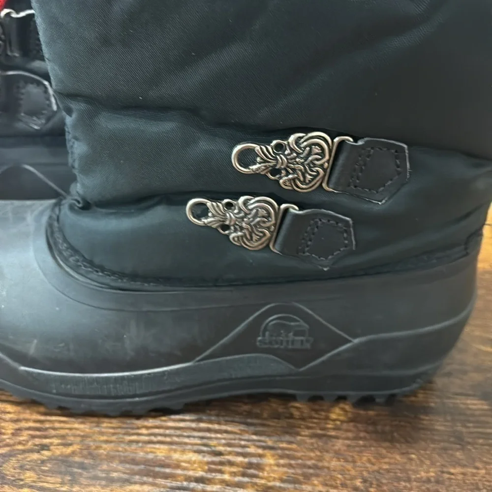 SOREL BLACK WINTER BOOTS YOUTH BIG GIRLS SIZE 5 FLORAL BOHO LINED NWT